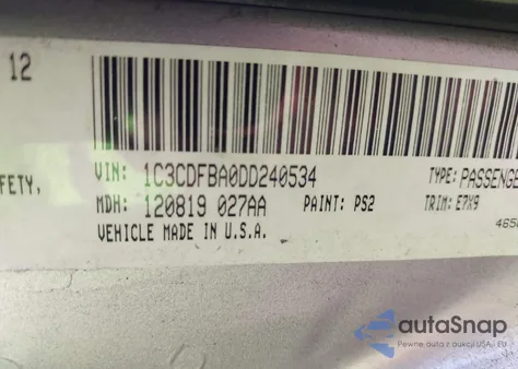 2013 Dodge Dart Sxt из США, поврежденный, VIN 1C3CDFBA0DD240534